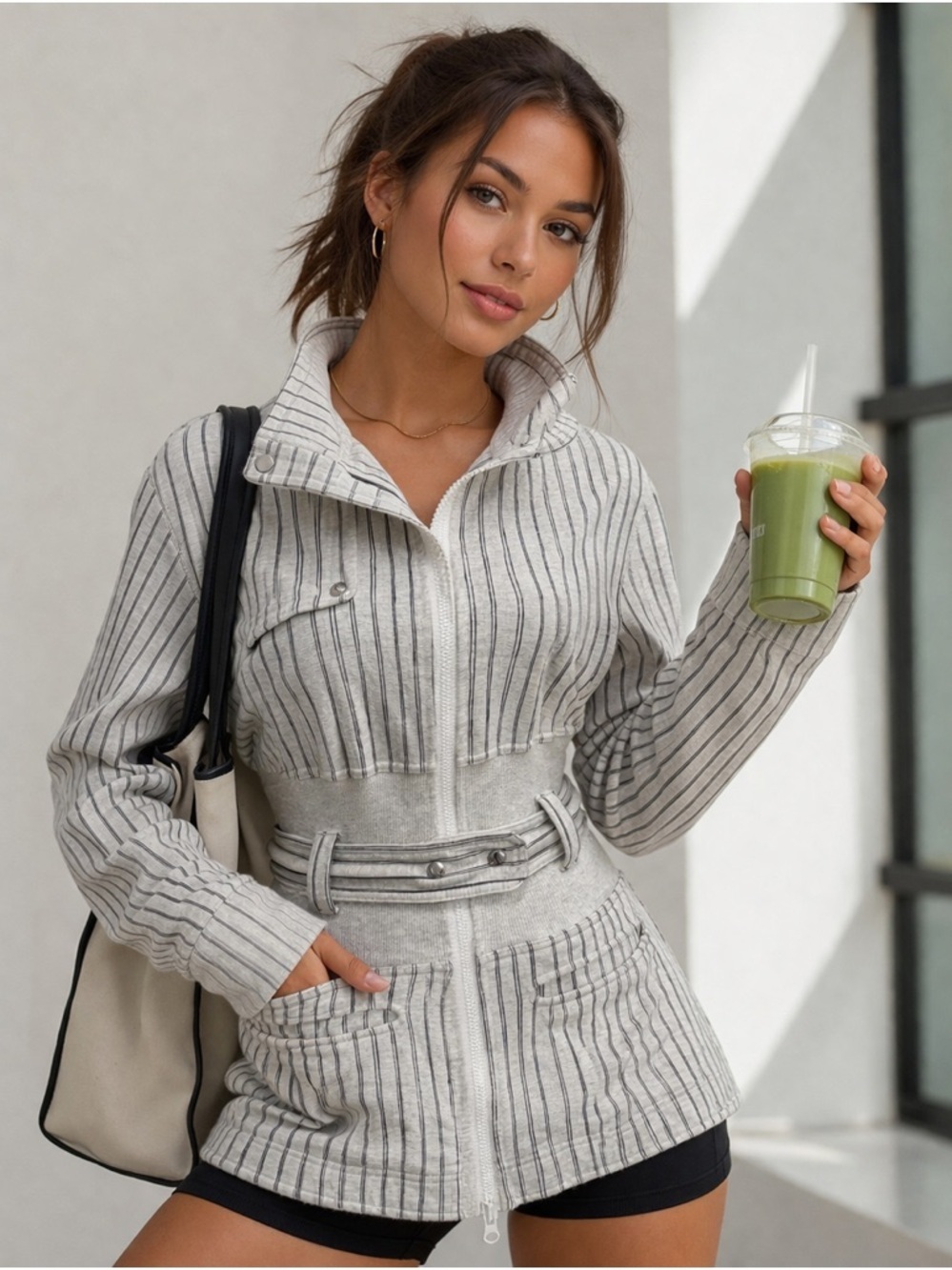RARE Lululemon Pinstriped Belted Striped Classic Full Metal Jacket Coat Size 8​